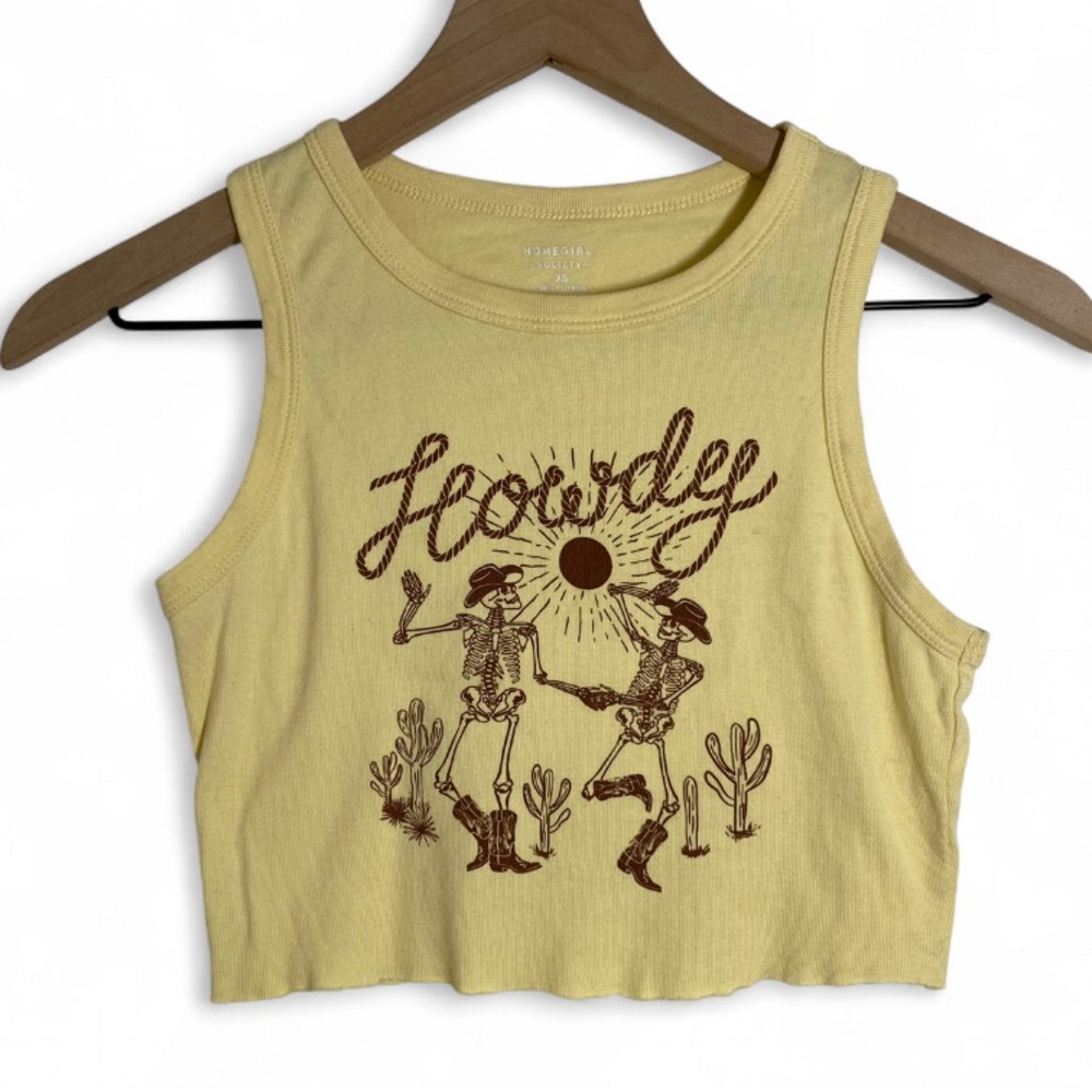 Homegirl Society Women’s XS Pale Yellow Sleeveless Cropped Western Tank Top